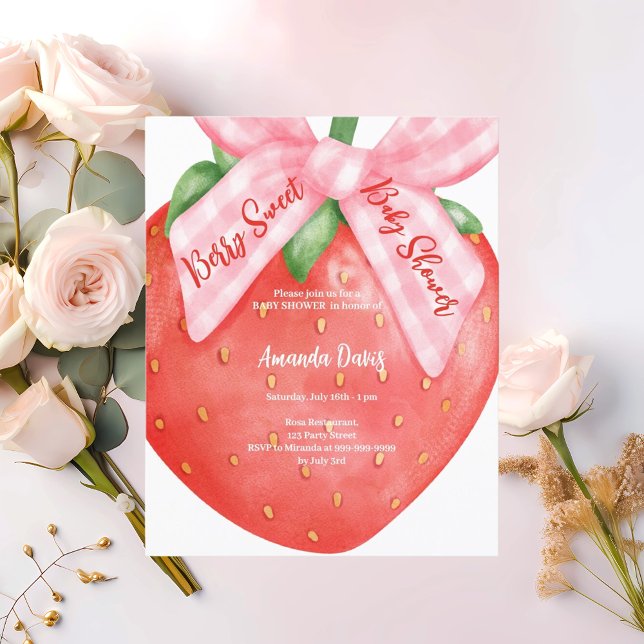 Jordgubbsberry Berry Sweet rosa Baby Shower-inbjud (Skapare uppladdad)