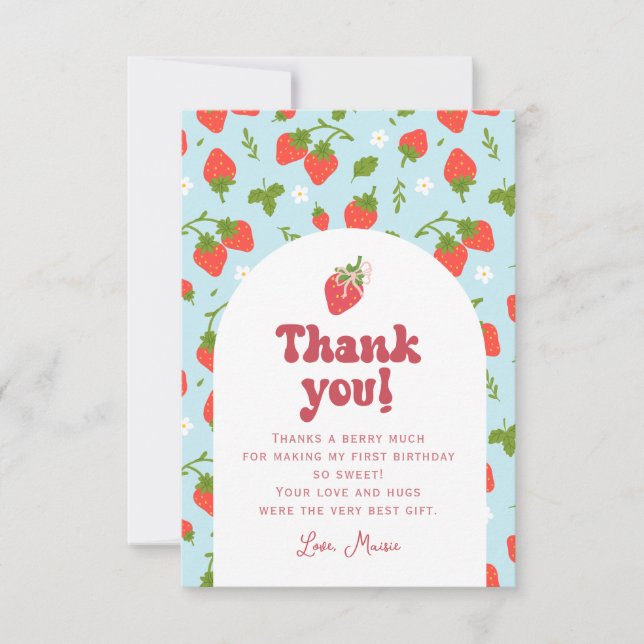 Jordgubbsberry, första födelsedag Foto Tack Kort (Framsida)