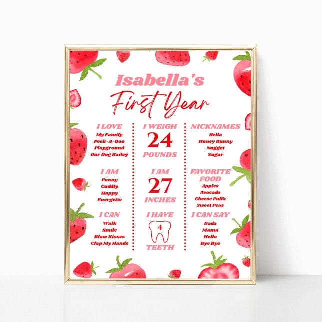 Jordgubbsberry - första födelsedag - milstolpsteck poster (Skapare uppladdad)