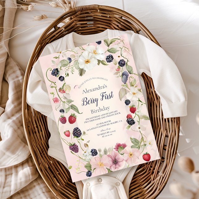 Jordgubbsberry - första födelsedag Party Inbjudningar (Skapare uppladdad)