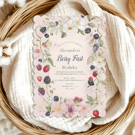 Jordgubbsberry - första födelsedag Party Inbjudningar