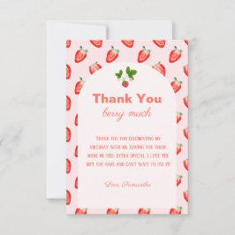 Jordgubbsberry - första Rosan - födelsedag Tack Kort