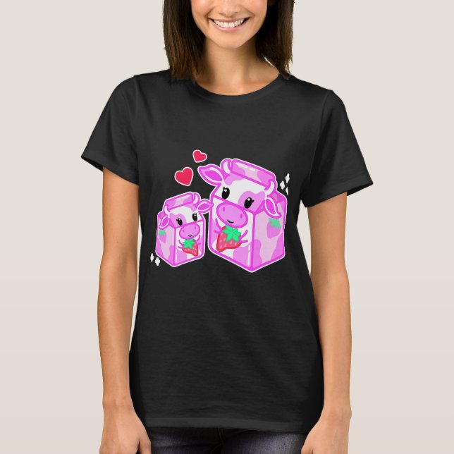 Jordgubbsberry Mjölk Kawaii Strawberry Cow T Shirt (Framsida)