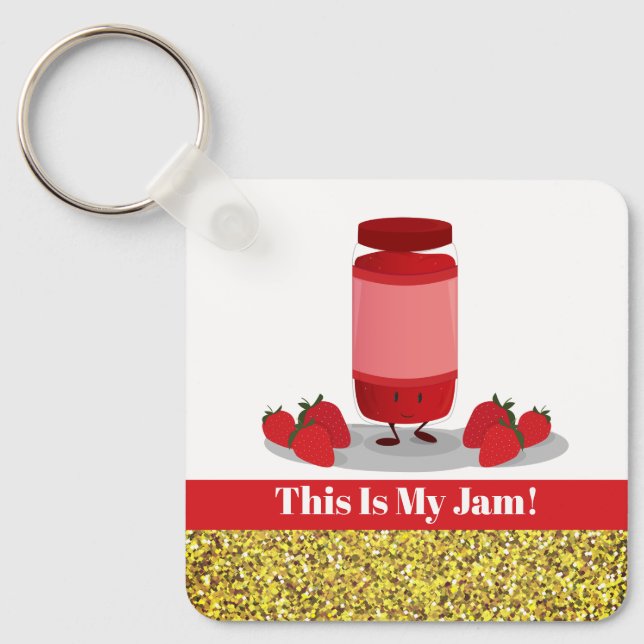 Jordgubbsberry Sylt Glitter Food Pun Nyckelring (Framsida)