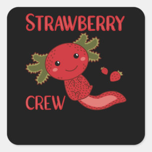 Jordgubbsbesättning Kawaii Axolotl Berry Cute Fyrkantigt Klistermärke