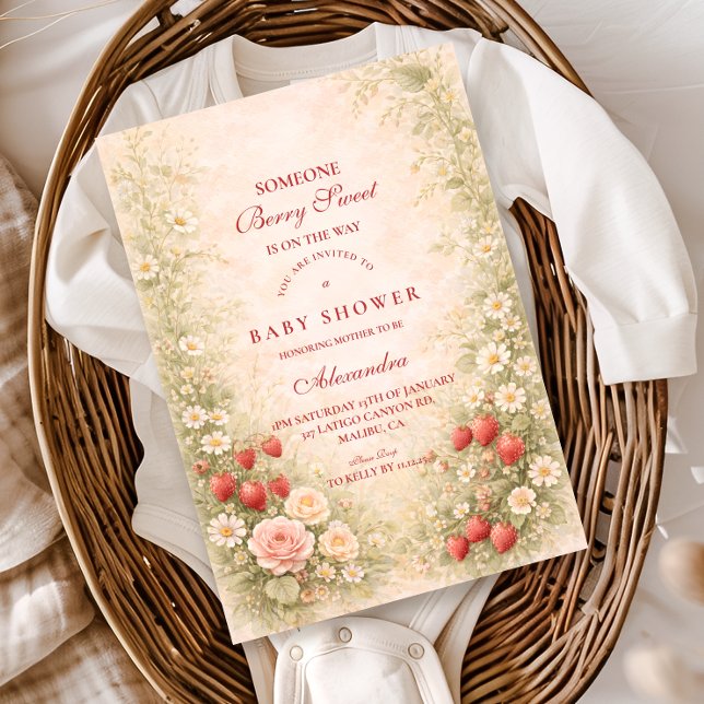 Jordgubbsblom Baby Shower Inbjudningar (Skapare uppladdad)