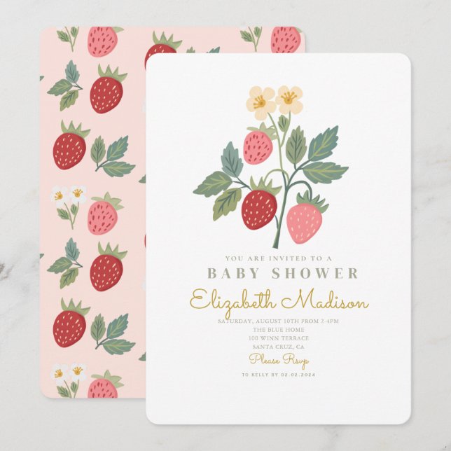 Jordgubbsblomma Bouquet Blommar Baby Shower Inbjudningar (Fram/baksida)