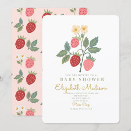 Jordgubbsblomma Bouquet Blommar Baby Shower Inbjudningar