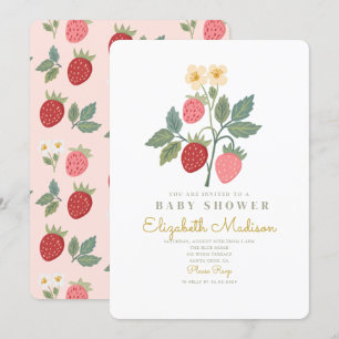 Jordgubbsblomma Bouquet Blommar Baby Shower Inbjudningar