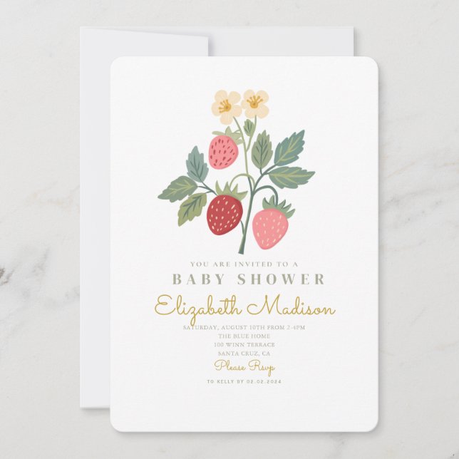 Jordgubbsblomma Bouquet Blommar Baby Shower Inbjudningar (Framsida)
