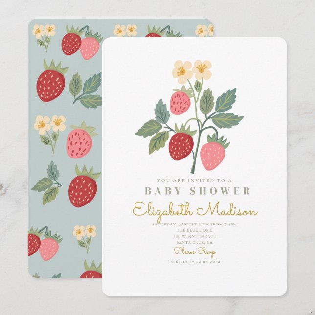 Jordgubbsblomma Bouquet Blommar Baby Shower Inbjudningar (Fram/baksida)