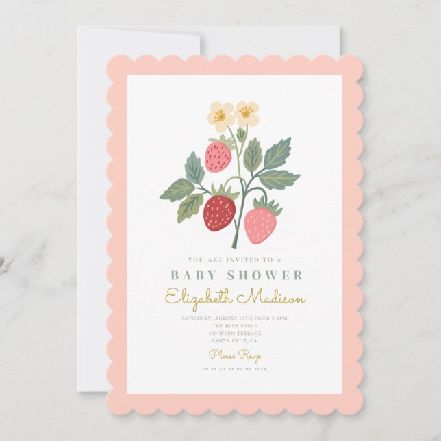 Jordgubbsblomma Bouquet Blommar Baby Shower Inbjudningar (Framsida)