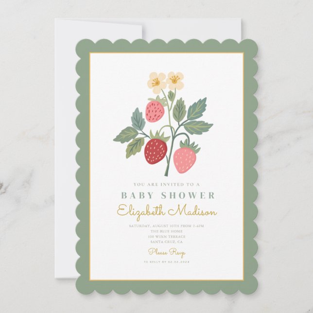Jordgubbsblomma Bouquet Blommar Baby Shower Inbjudningar (Framsida)