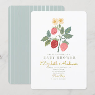 Jordgubbsblomma Bouquet Blommar Baby Shower Inbjudningar