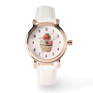 Jordgubbsblomma Cupkaka Sötnost Dessert Armbandsur