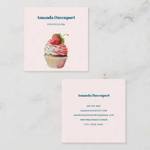 Jordgubbsblomma Cupkaka Sötnost Dessert Fyrkantigt Visitkort