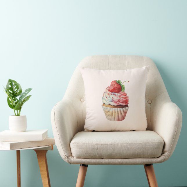 Jordgubbsblomma Cupkaka Sötnost Dessert Kudde (Stol)