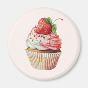 Jordgubbsblomma Cupkaka Sötnost Dessert Magnet