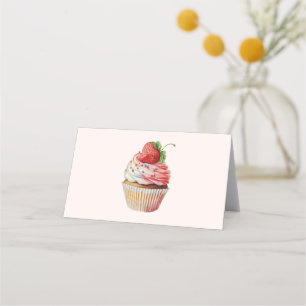 Jordgubbsblomma Cupkaka Sötnost Dessert Placeringskort