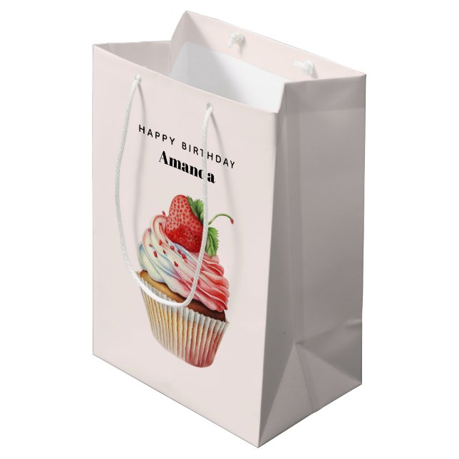 Jordgubbsblomma Cupkaka Sweet Dessert Birthday (Framsidan Vinklad)