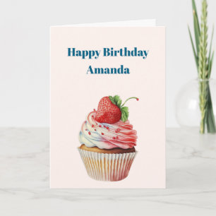 Jordgubbsblomma Cupkaka Sweet Dessert Birthday Kort