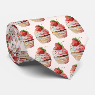 Jordgubbsblomma Cuptårta Söta Dessert Mönster Slips