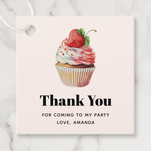 Jordgubbsblomma Cuptårta SötDessert-Tack Gåvor Etiketter (Framsida)