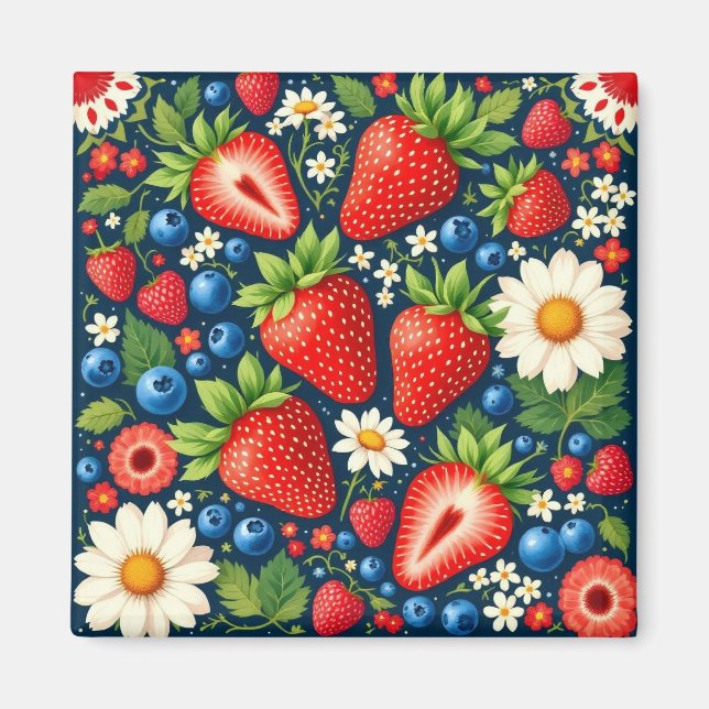 jordgubbsblommig magnet (Framsidan)