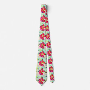 Jordgubbsblommiga vattenfärgsfärg slips