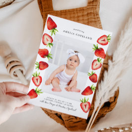 Jordgubbsblommor Baby, foto Birth-meddelande Meddelande