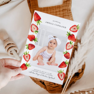 Jordgubbsblommor Baby, foto Birth-meddelande Meddelande
