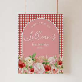 Jordgubbsblommor eller Födelsedagsfest av babyskor Poster