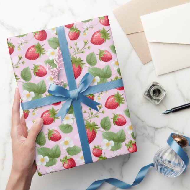 Jordgubbsblommor Rosa Red Baby Shower Birthday Presentpapper (Gifting)