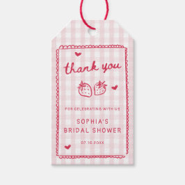 Jordgubbsbröllopsdusch med jordgubbs tema presentetikett