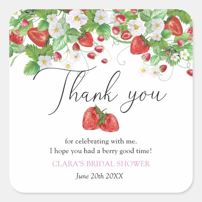 Jordgubbsbröllopsfest Fyrkantigt Klistermärke (Framsida)