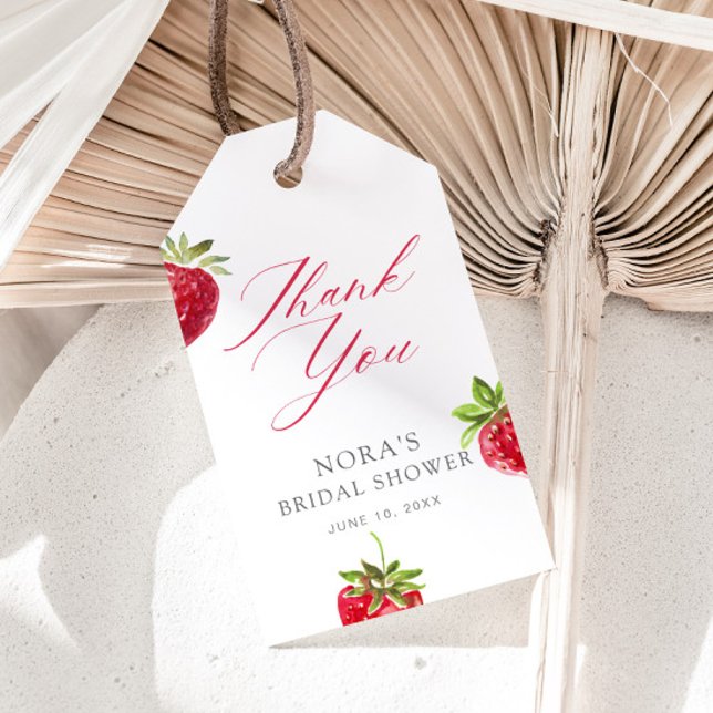 Jordgubbsbröllopsfest med kärlekstema presentetikett (Skapare uppladdad)