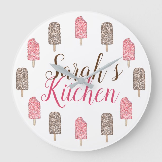 Jordgubbschoklad Ice Cream Popsicles Kitchen Stor Klocka (Framsida)