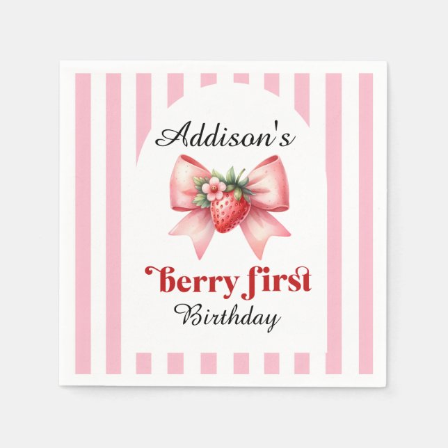 Jordgubbscoquette Första Födelsedagsfesten Pappersservett (Framsidan)