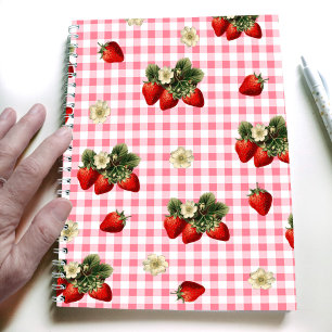 Jordgubbsdesign på röd gingham enkel anteckningsbok