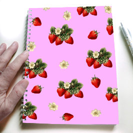 Jordgubbsdesign på rosa - enkel modern bärbar dato anteckningsbok