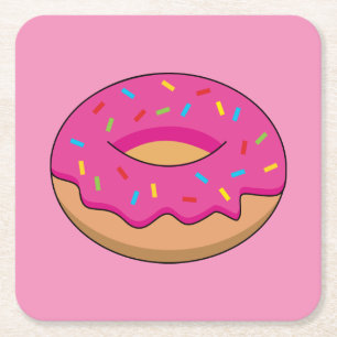 Jordgubbsdonut med Sprinkles-Tecknad Underlägg Papper Kvadrat