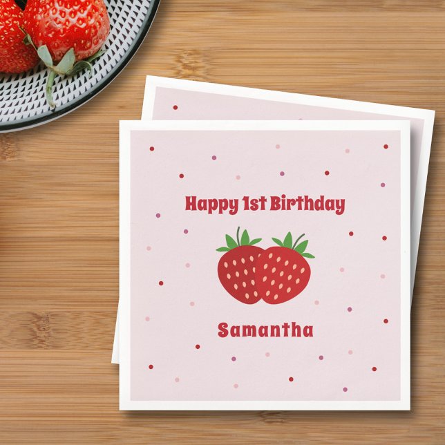 Jordgubbsfåglar Pappersservett (Strawberry Birthday Napkins)