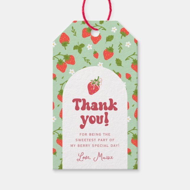 Jordgubbsfirande Första Födelsedagsfest Presentetikett (Framsidan)