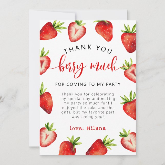 Jordgubbsflicka Birthday Berry Mycket Tack Kort (Framsida)