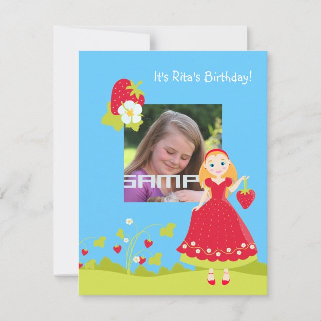 Jordgubbsflicka Födelsedagsfest inbjudan (Framsida)