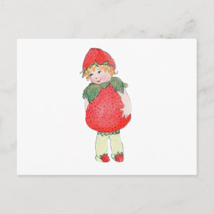Jordgubbsflicka - Vintage Illustration Vykort