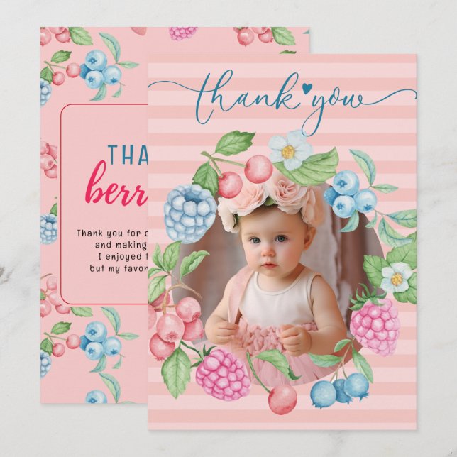 Jordgubbsflickans födelsedag Berry Mycket foto Tac Tack Kort (Fram/baksida)