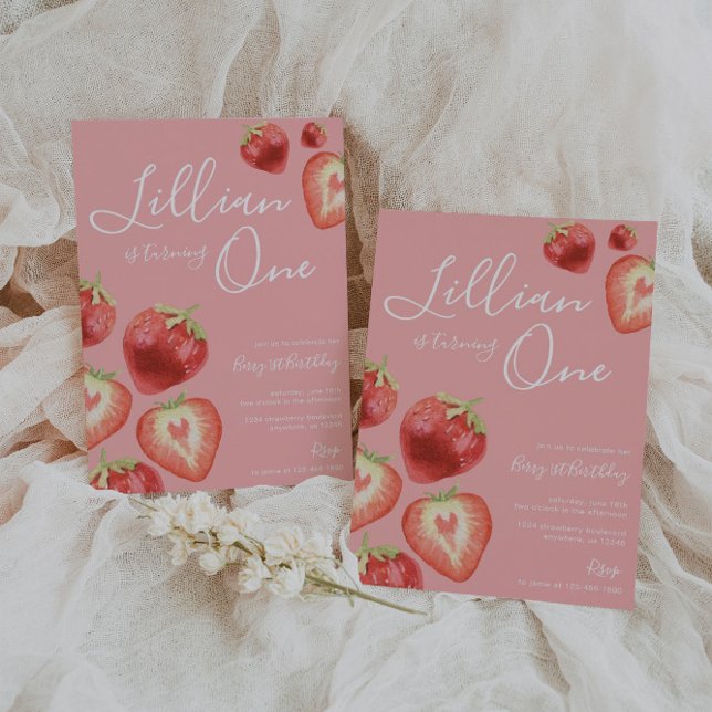 Jordgubbsflickans Födelsedagsfest inbjudan (Skapare uppladdad)
