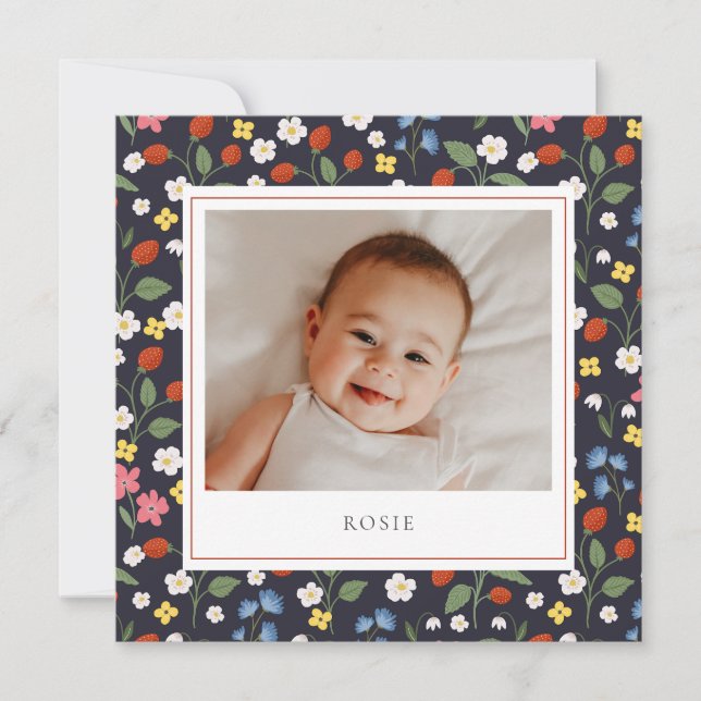 Jordgubbsflottan Baby Birth Announcement Meddelande (Framsida)
