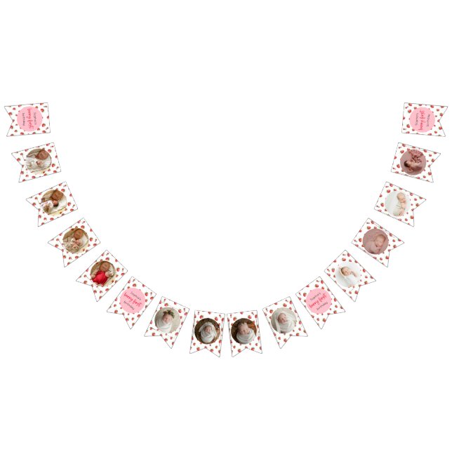 Jordgubbsfödelsedag 12 månader fotomilsten vimplar (Alla)